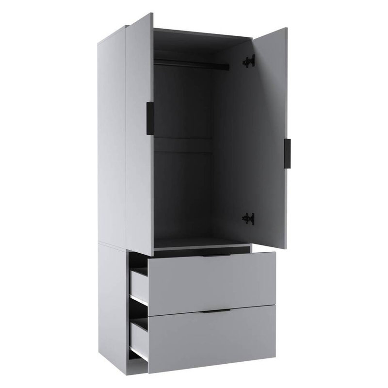 Sibby 2 Door Solid Wood Wardrobe, Grey