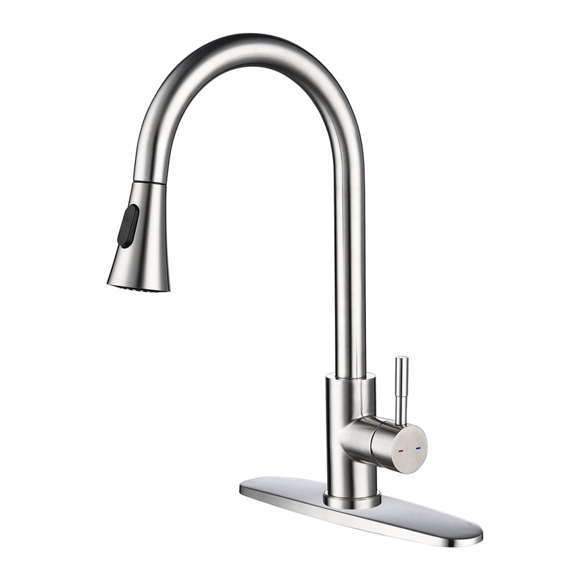 Modern Stainless Steel Kitchen Faucet With Pull Out Spray Option, Brushed Nickel Appearance, Simple Installation Tips Finish,