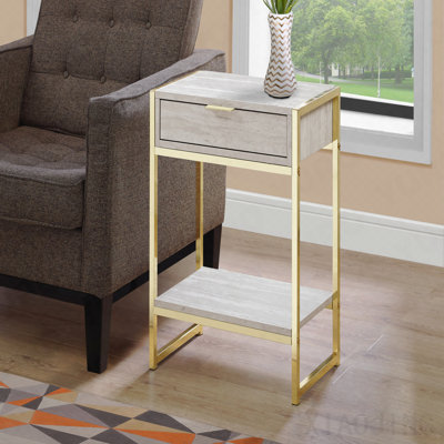 Table de bout d'appoint en marbre et en stratifié aspect marbre beige avec tiroir