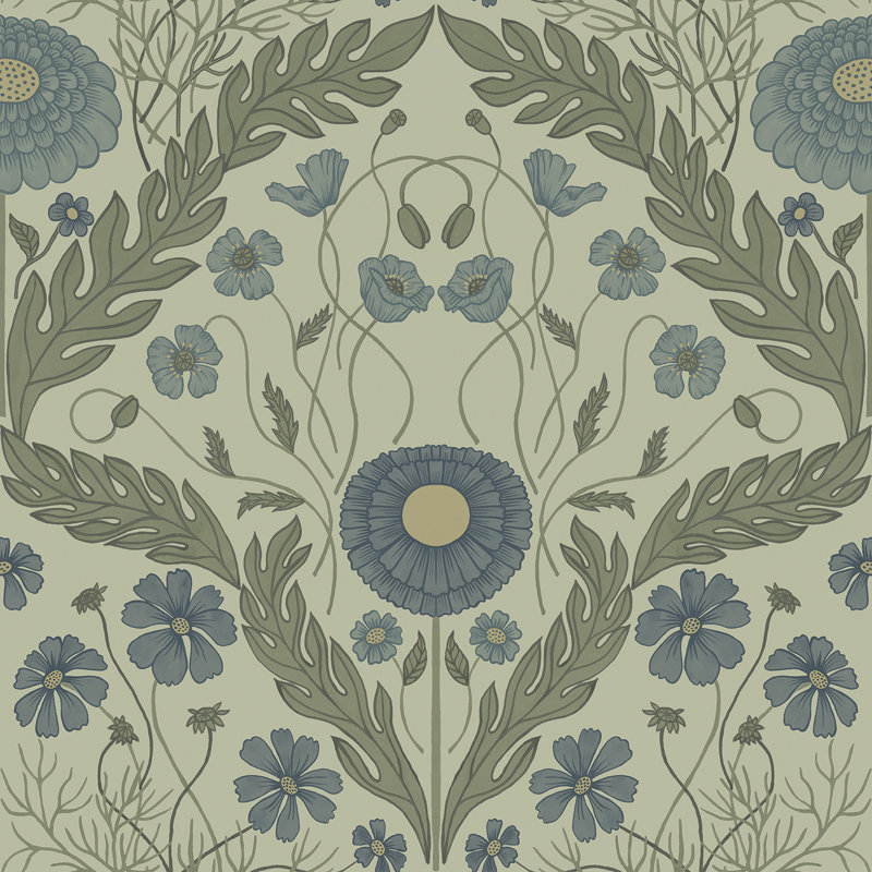 Asbury 10.05m x 53cm Matte Wallpaper Roll, Blue