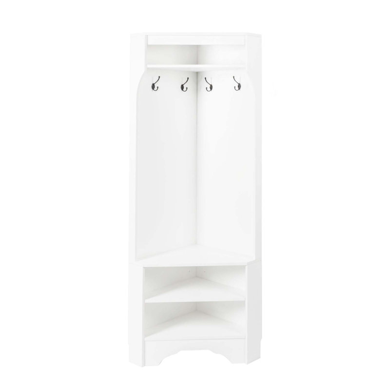 Minimalist Corner Hall Tree With Shoe Bench,Versatile Entryway Coat Rack With 4 Hooks,Corner Cabinet With Adjustable Shelf For Hallway,Living Room