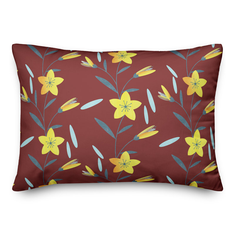  Coussin décoratif floral intérieur / extérieur en polyester, H 18 po x l 25 po, Rouge