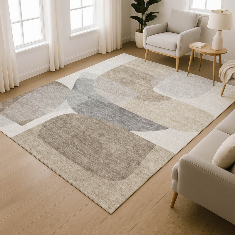 Premium Machine Washable Mayfield AMF2121 Blocks Rug, 8' x 10', Taupe