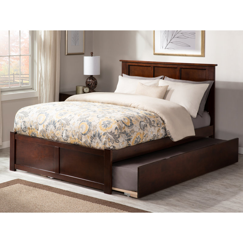Madison Walnut Wood King Platform Bed with Trundle and Slats