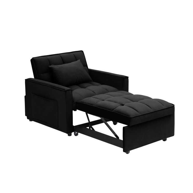 Lit convertible avec dossier réglable, noir, tissu de velours, installation facile, chaise idéale pour les appartements 3 en 1, rembourrage en résine, salon de style moderne