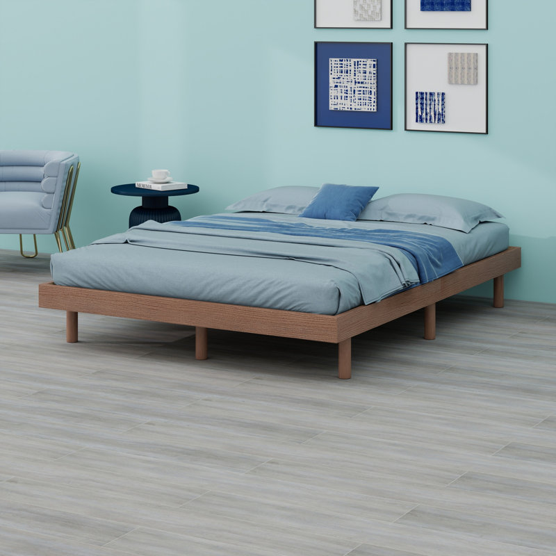 Karline Wooden Floating Platform Bed Frame, Full, Gray