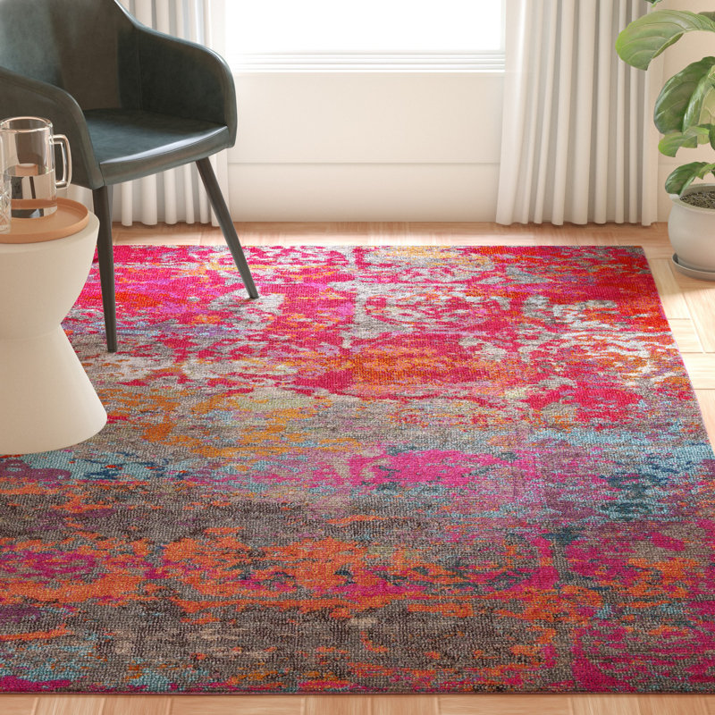 Tapis fuchsia / bleu Hertzler, Rectangle 5 pi 1 po x 7 pi 7 po