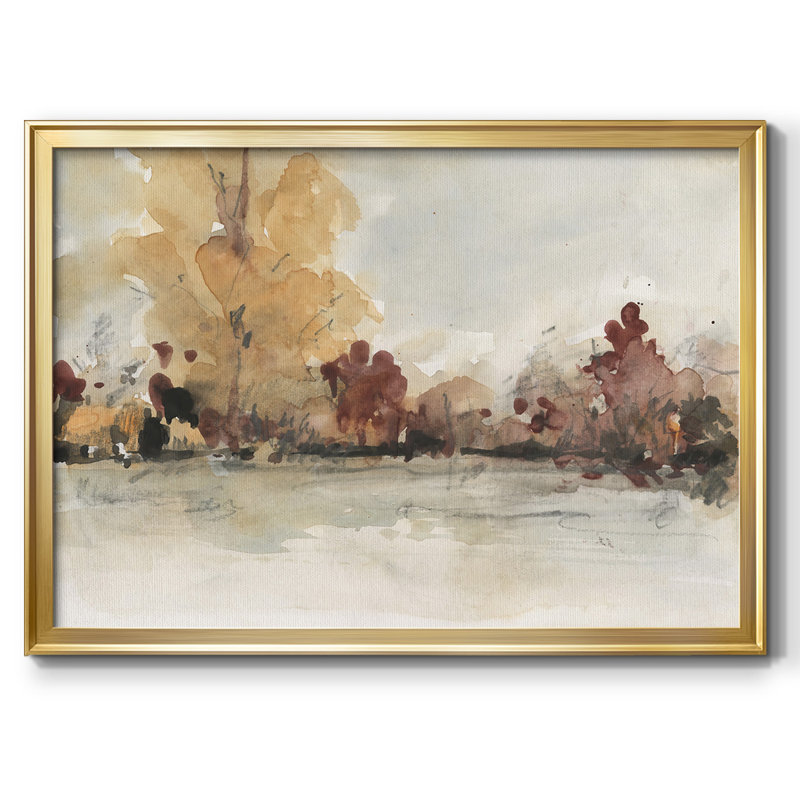 «The Autumn View», toile tendue avec châssis en I, H 30 po x l 44 po x P 1,5 po, Or