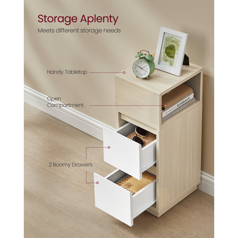 Arcolia 25cm W Manufactured Wood Bedside Table, Natural/White