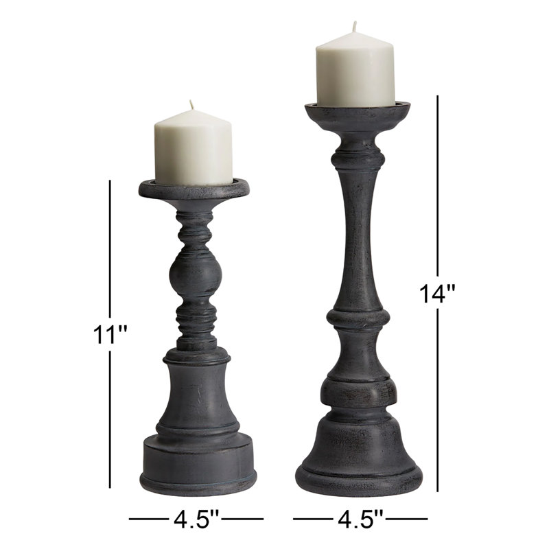 2 Piece Dark Charcoal Gray Manufactured Wood Candlestick Set