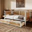 Lit de jour simple en rotin blanc antique - 2 tiroirs de rangement
