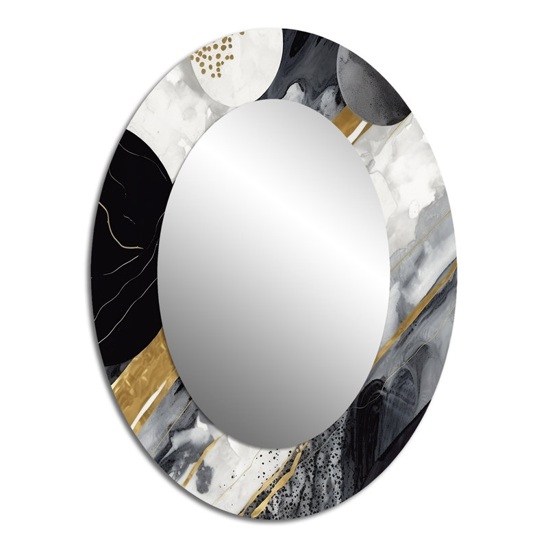 Black Gold Fusion Of Marble I - Abstract Oval Decorative Mirror On Metal, 40" x 30"