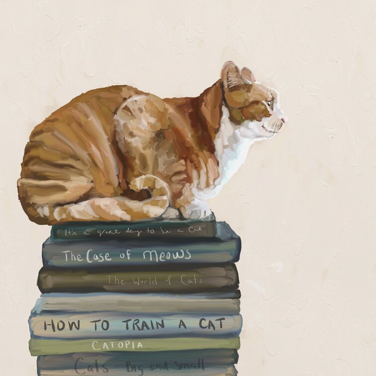 Cat on Books 1 by Cathy Walters - Wrapped Canvas Print Winston Porter Size: 10 H x 10 W x 1.5 D