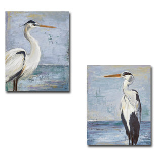 " Blue Heron On Blue I & II " by Patricia Pinto 2 - Pieces Painting Print