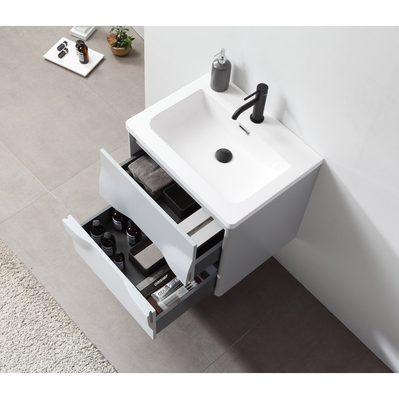 Ensemble de meuble-lavabo simple 24 po avec plateau en acrylique Armande, Gris clair