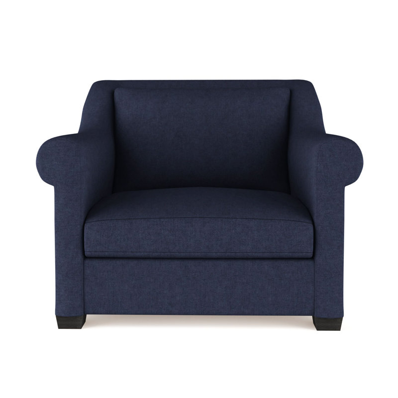 Chaise avec accoudoirs roulés Thompson, Velours moelleux imprimé bleu, H 32 po x l 43 po x P 46 po, Ébène