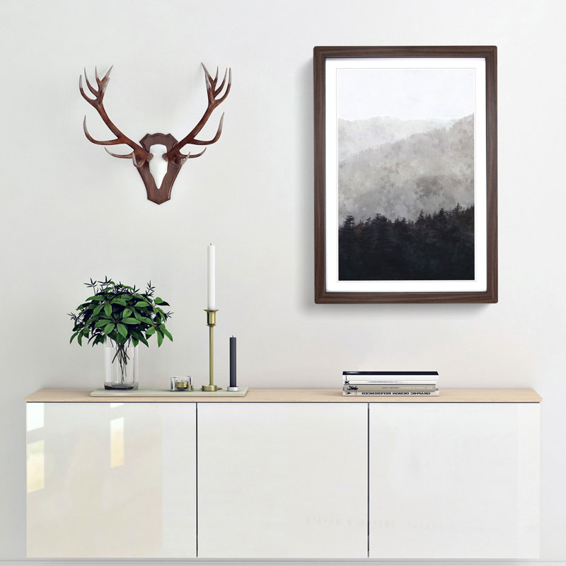 Mountain Behind the Forest Layers - Picture Frame Painting Print, 45cm H x 33cm W x 2cm D, Walnut Framed