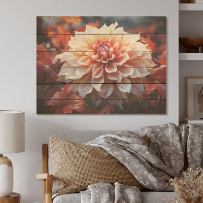Red Dahlias Delight - Dahlia Wood Wall Art On Natural Pine Wood
