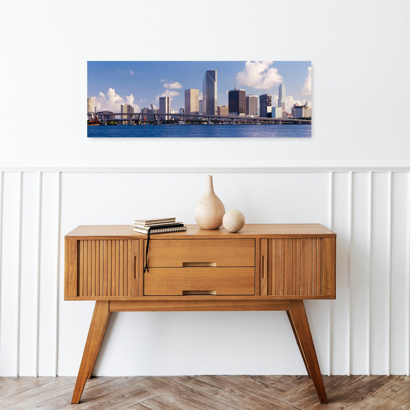 Buildings at the waterfront Miami Florida USA 1 Piece Wrapped Canvas Panoramic Wall Art, 30.48 cm H x 91.44 cm W