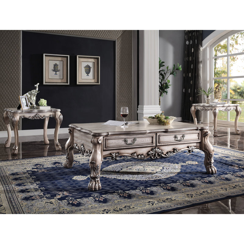 Table de bout carrée en blanc os rétro avec des motifs élégants et une base stable de fabrication complexe