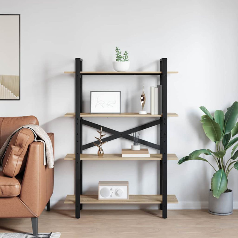 100cm W Steel Etagere Bookcase, Sonoma Oak, (4 Shelves) 140cm. H x 100cm. W x 33.5cm. D