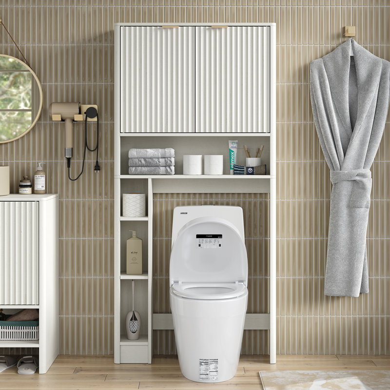 Andelija Freestanding Over The Toilet Storage,Bathroom Cabinet with Fluted Door and  Adjustable Shelve, Off White