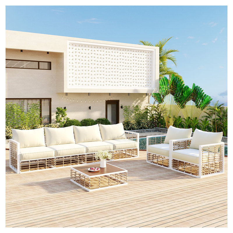 Ensemble de canapé modulaire d'extérieur moderne en métal 7 pièces avec coussins résistants à l'eau TopMAX, blanc