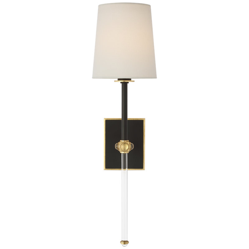 Julie Neill Lucia 21" Cordless Sconce with Linen Shade, Matte Black/Crystal