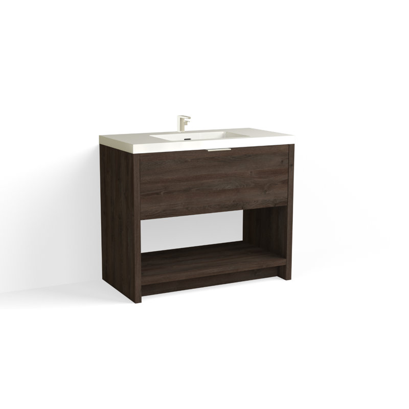 Vista 42" W Freestanding Single Bathroom Vanity, White Gloss, Single-Hole, White Nanomatte/Satin Nickel
