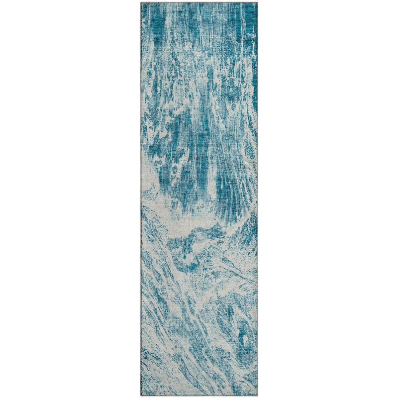 Premium Machine Washable Prisco Teal Rug, Runner 2'3" x 7'6"