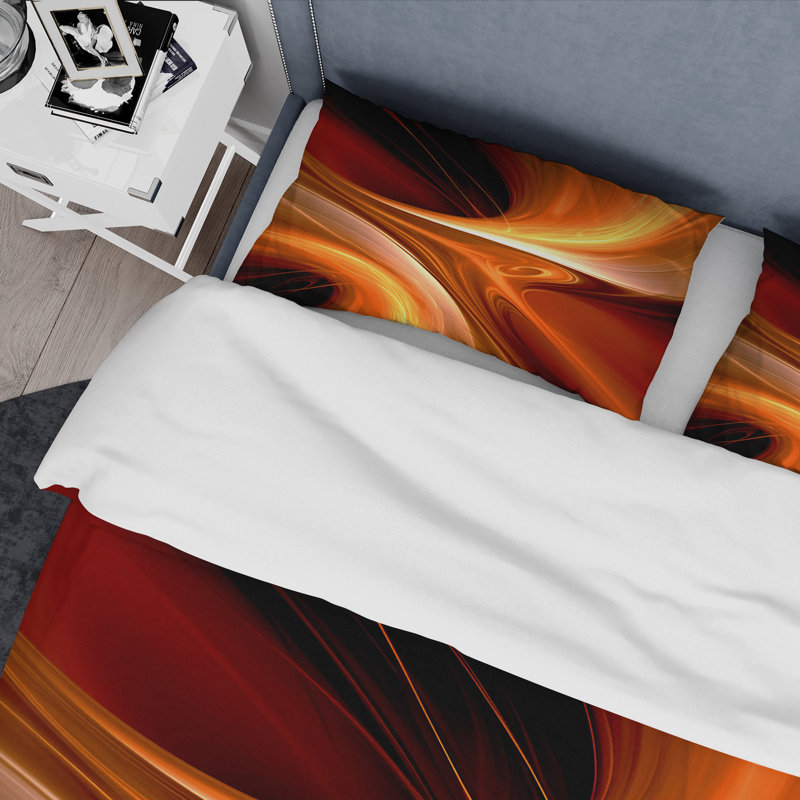 Ensemble de housse de couette abstrait orange - Warm Fractal Design II - Polyester microfibre