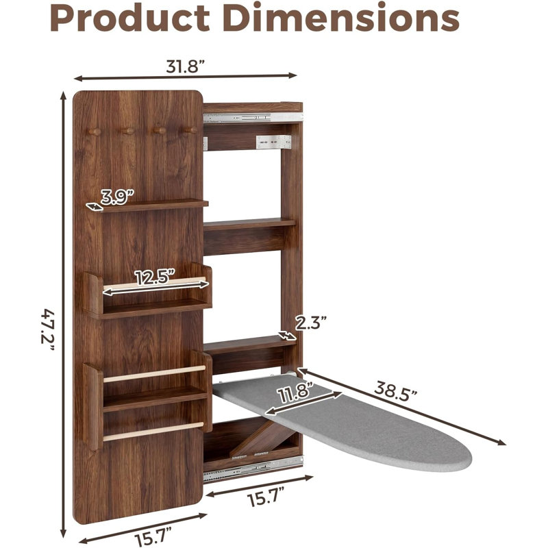 Wall Mounted Ironing Board Cabinet with Storage, Foldable Wall Ironing Board with Sliding Door, Wall Mount Space Saving Ironing Station for Laundry Room, Living Room, Entrance