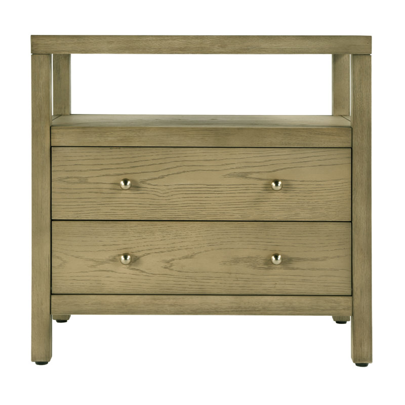 Nora 2-Drawer Wide Nightstand, Light Oak