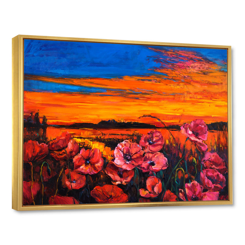 «Poppy Fields II», reproduction d'art sur toile, H 24 po x l 36 po x P 1 po, Cadre flottant doré