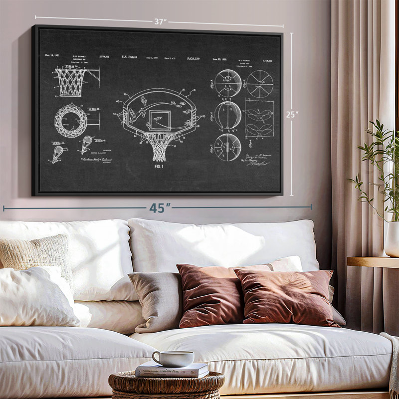 Basketball Patents, reproduction sur toile, H 25 po x l 37 po