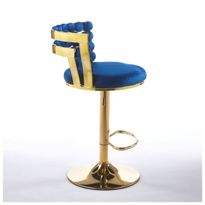 Ensemble de 2 tabourets de bar rembourrés modernes avec pieds en métal doré et siège en tissu doux - Bleu