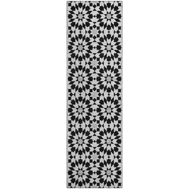 Premium Machine Washable Tweedy Black Rug, Runner 2'3" x 7'6"