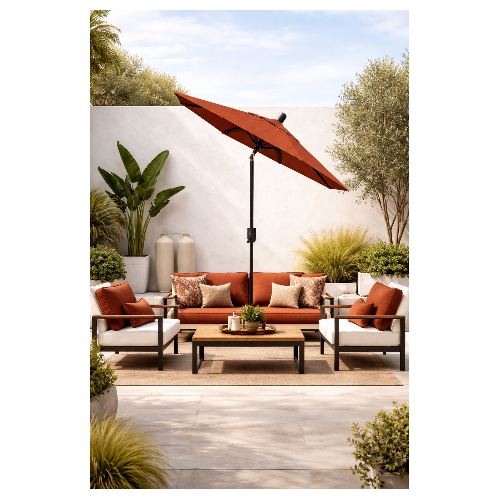Natalie 74.5'' Outdoor Umbrella, Black Sapphire, Canvas Terracotta
