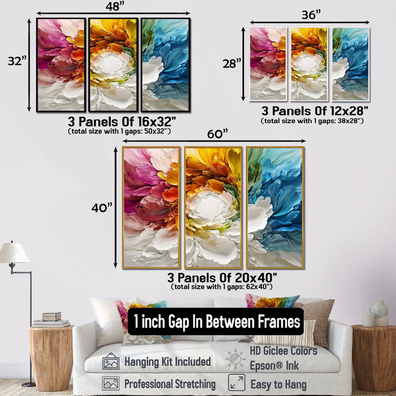 «Vortex rose de la vie accentué de bleu III», ensemble de reproductions d'art mural, Toile avec cadre flottant noir