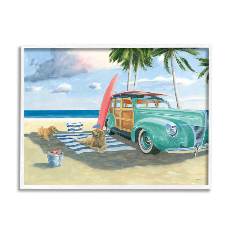 " Dogs On Beach Shore " by James Wiens Painting Print, 24" H x 30" W x 1.5" D