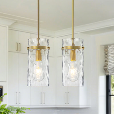 Cylon 1 - Light 4.72'' Hammered Glass Cylinder Mini Pendant For Kitchen Island (2 Pack)