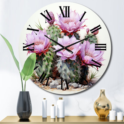 Horloge murale florale cactus rose et vert délicatement complexe II