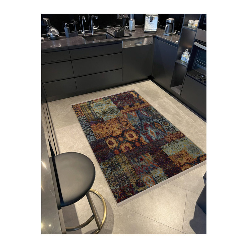 Tapis multicolore à motifs traditionnels et à motifs multicolores lavables à la machine