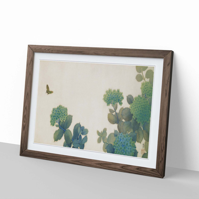 Hydrangeas by Hishida Shunso - Framed Print, 48cm H x 65cm W x 2cm D, Walnut Framed