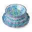 Porto 12pc Melamine Dinnerware Set for 4 – artistically designed Talavera Tile Art, Turquoise Blue Yellow Mandala, Shatterproof Outdoor Plates Bowls, Mediterranean Patio Dining, Poolside Entertaining Magic