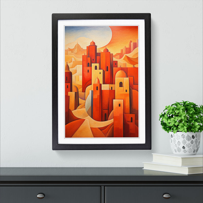 Desert Cubism - Framed Print, 46" H x 34" W x 2" D, Black