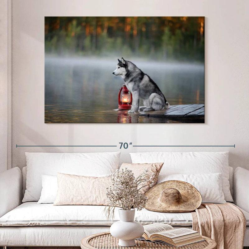 Bramky Husky sur le quai du lac, H 34 po x l 51 po
