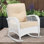  Outdoor Wicker Rocking Chair, Rattan Patio Rocker Chairs With Cushions And High Back, All-Weather Patio Wicker Chair With Safe Rocking Design For Garden Backyard Porch, White/Beige