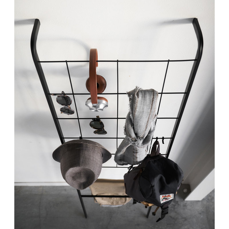 Black Steel Grid-Panel Leaning Ladder Storage Rack