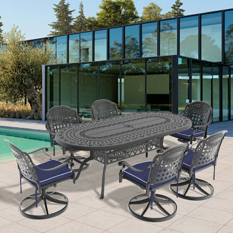 Ensemble de salle à manger toutes saisons en fonte d'aluminium avec chaises pivotantes et table ovale, Brun